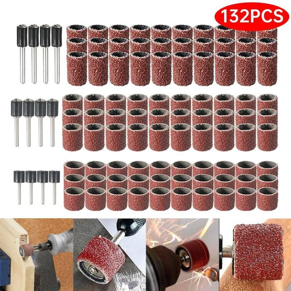 132 pièces ensemble de tambour de ponçage grain #120 Dremel avec mandrins de ponçage bandes de ponçage pour outils rotatifs Dremel outils abrasifs