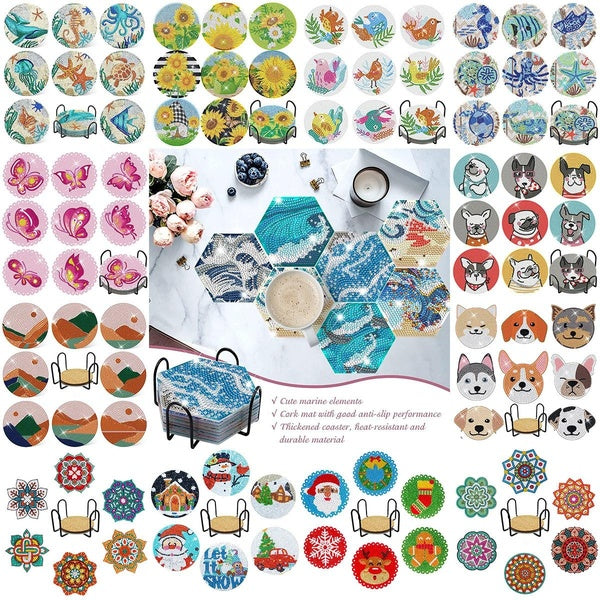 DIY Diamond Painting Coasters 5D Handmade DIY Cartoon Acrylic Teacups Insulated Mat Round Stand Christmas Decoration Gifts @#A07