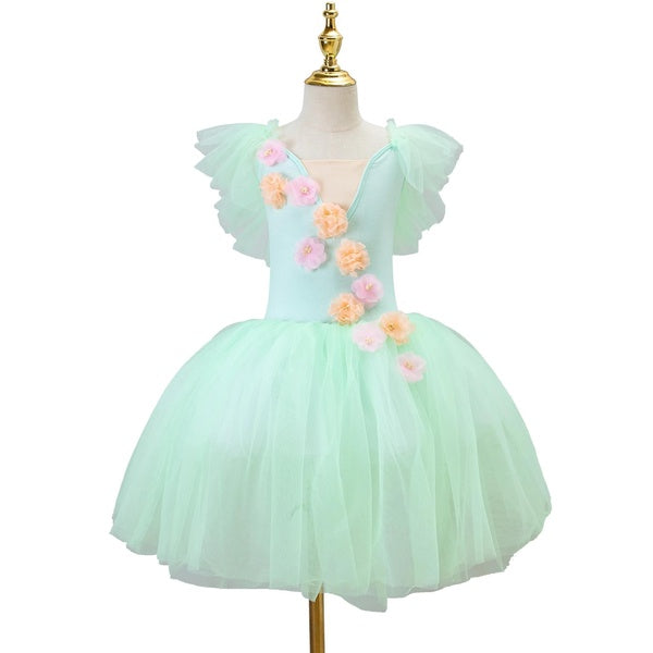 Women Performance Ballet Dance Dress Girls Tutu Skirts Tulle Dance Wear Green Long Romantic Ballet Tutu Girl