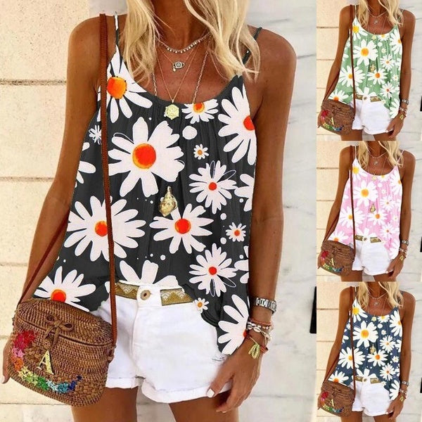 Women's Sunflower Print Sling Tank Tops Ladies Summer Casual Loose Vest Sleeveless Tops Women's Fashion