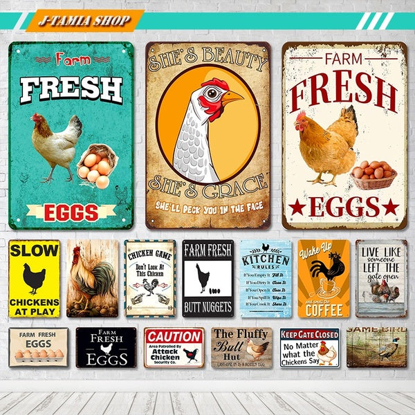 Chicken Coop Egg Farm Fresh Metal Posters Vintage Tin Signs Kitchen Farm Home Wall Decor