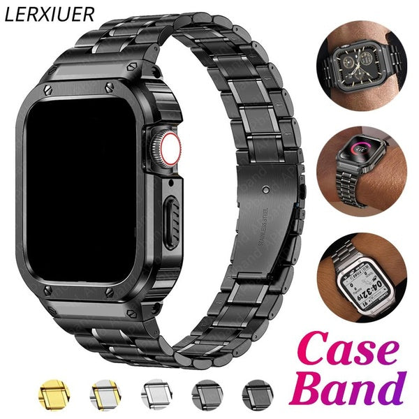 LEIXIUER Luxury Stainless Steel Case with Band (+Packing Box+tool) for Smart Watch Ultra 2-Ultra 49mm 9 8 7 SE 6 45mm 41mm 44mm 40mm for Smartwatch S