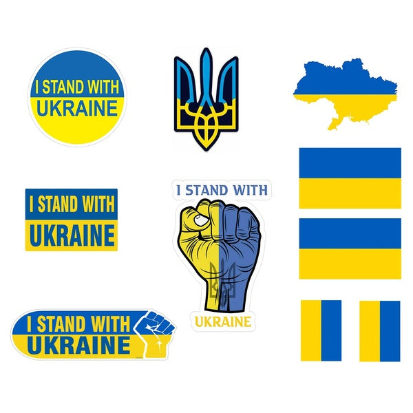 10PCS Ukraine Stickers I Stand With Ukraine Ukraine Flag Vinyl Decal Sticker Cars Trucks Window Bumper Sticker