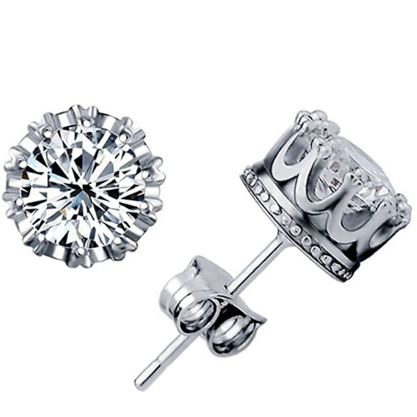 Sticks Jewellery 925 Sterling Silver Shining AAA Cubic Zirconia Crown Solitaire Stud Earrings for Women