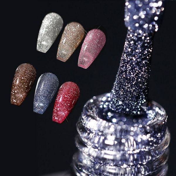 10 Ml Reflective Glitter Gel Polish Explosion Diamond Nail Gel Polish Nail Art Crystal Diamond Bundi Powder Nail Gel Sequins Color Glue Soak Off Nail