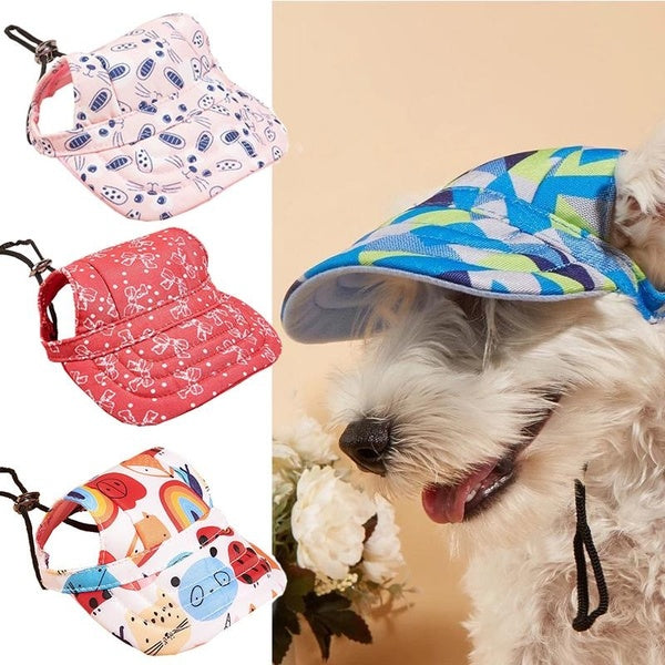 Adjustable Pet Dog Hat Baseball Cap with Ear Holes Windproof Travel Sport Canvas Sun Hat for Puppy Outdoor Sunscreen Accessories