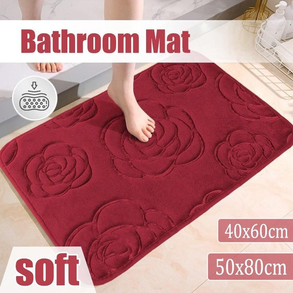 Bath Rugs Rose Flower Embossed Bathroom Bath Mat Flannel Non-slip Carpet In Bathtub Floor Rug Shower Room Doormat Memory Foam Pad Washable Carpet 40x