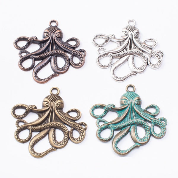 New Fashion 2pcs-bag 55*57MM Zinc Alloy Antique Green Metal Big Octopus Charms Pendants for DIY Earring Jewelry Accessories