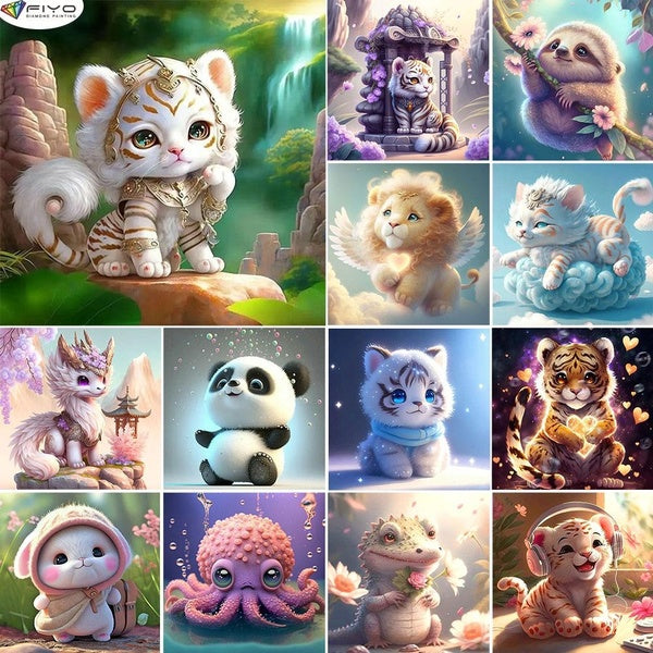 FIYO Cartoon Animals Diamond Painting Kits For Adults DIY 5D Diamond Mosaic Diamond Painting Home and Kitchen Fashion Canvas Pictures Wall Decoration