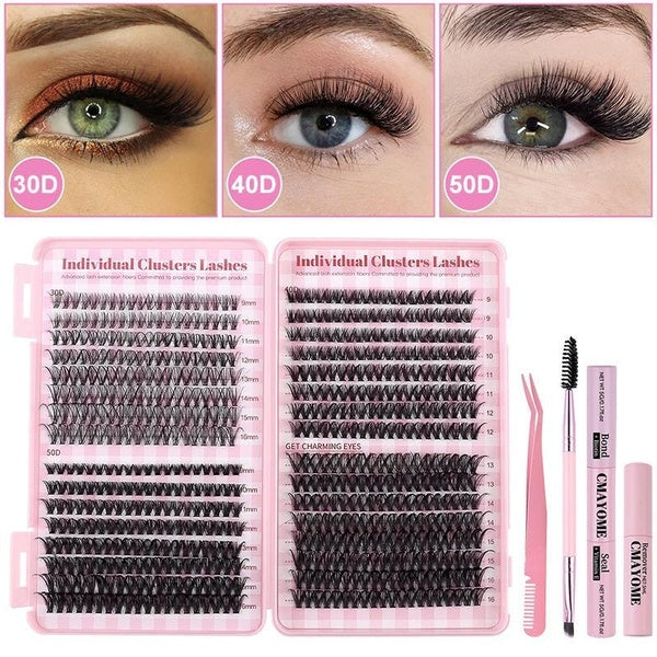 Natural Lash Extension Kit 640pcs Lash Clusters Kit Wispy Eyelash Extensions 9-16mm Individual Lashes Extensions DIY At Home