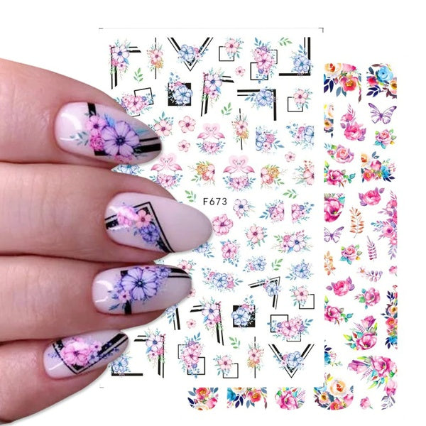 1pcs Flower Vine Nail Stickers Blossoms Colorful 3D Transfer Decals Summer Gel Polish Sliders Nail Art Decoration CHF664-676