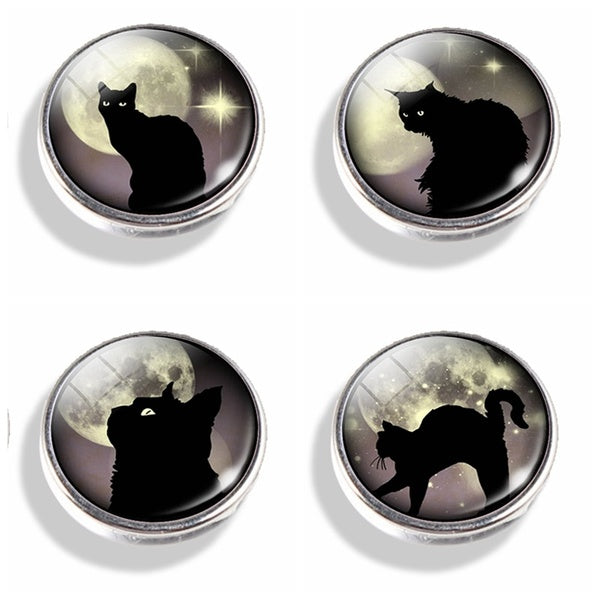 4 pcs-lot Chat Noir 16mm Snap Bijoux Verre Cabochon Boutons Bricolage Charmes Fit Snap Bracelet Snap Collier Chat Bijoux Pour Animaux De Compagnie