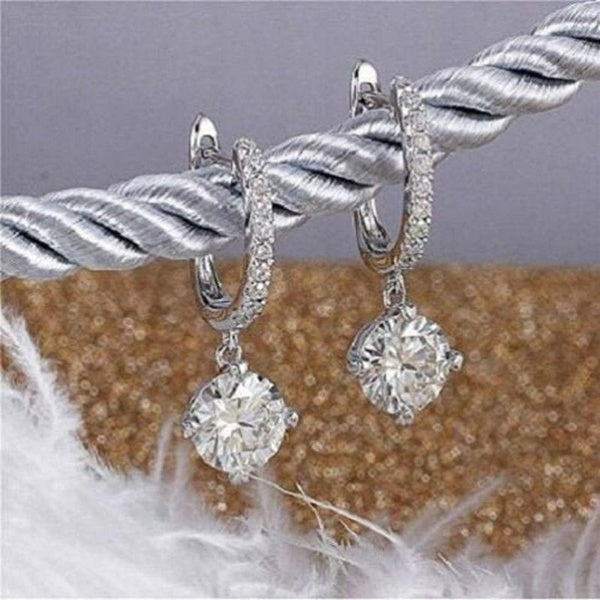 Boucles d'oreilles pour femme Four Claws Lab Boucles d'oreilles pendantes en diamant avec boucles d'oreilles en cristal Tempérament SArgent plaqué Hu