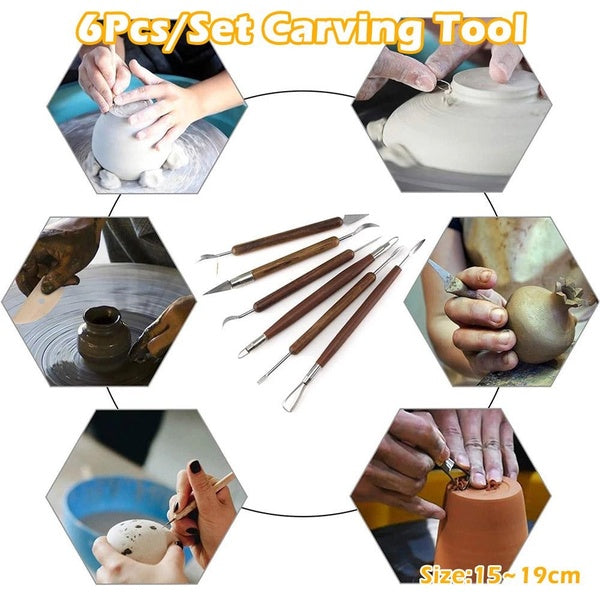 6 Pcs-Set Sculpting Tool Pottery Tools Wood Handle Clay Modeling Tool Clay Ceramic Tool