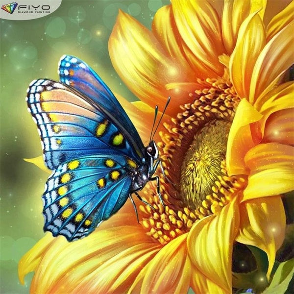 FIYO Sunflowers and Butterflies DIY 5D Diamond Painting Full Drill with Number Kits Home and Kitchen Fashion Mosaic Diamond Painting Canvas Wall Deco