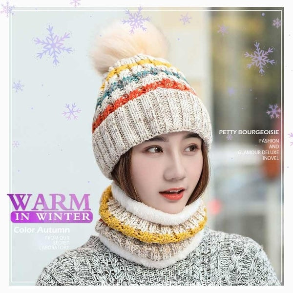 Hiver Mode Coton Tricoté Chapeau Et Chapeau et Écharpe Charme Femmes Doux Bonnets Casquettes Sport En Plein Air Chapeaux