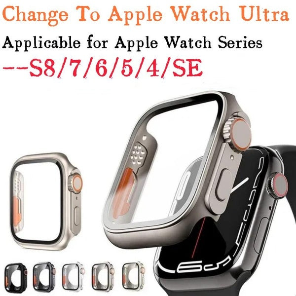 45-41-40-44mm Iwatch Screen Protector Cover Accessories - Case with Tempered Glass Film for Apple Watch Series S8-7-6-5-4-SE Change To Apple Watch Ul