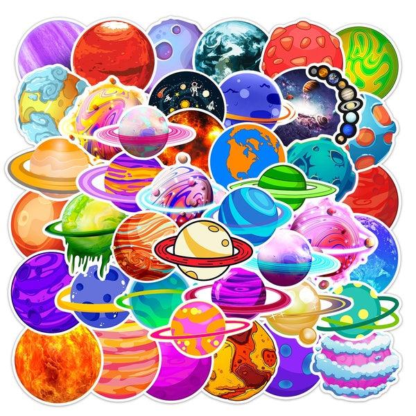 10-50Pcs Cartoon Space Universe Planet Sticker Color Planet Graffiti Stickers for DIY Luggage Laptop Skateboard Motorcycle Bicycle Stickers