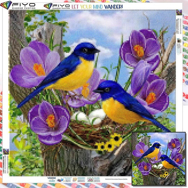 FIYO DIY 5D Birds Diamond Painting Full Drill with Number Kits Home and Kitchen Fashion Mosaic Diamond Painting Canvas Wall Decoration Gift Crafts fo