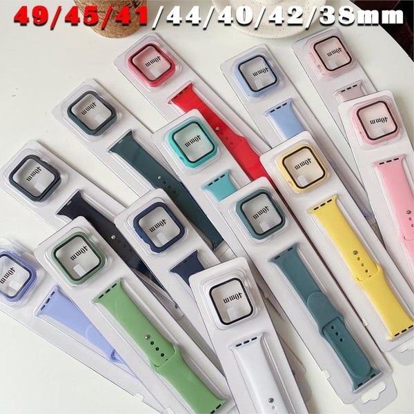 Tempered Glass with PC Case Silicone Strap For Smart Watch Ultra 49mm 8 7 45mm 41mm Cover Screen Protector Sport Band Bracelet Belt for Watch Series