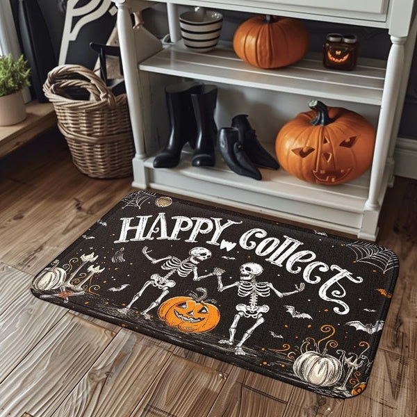 Halloween Floor Mats Spooky Spooky Skeleton Pumpkin Mat Anti-Slip Absorbent Bathroom Mat Resist Fatigue Washable Kitchen Mat For Kitchen Bedroom Indo