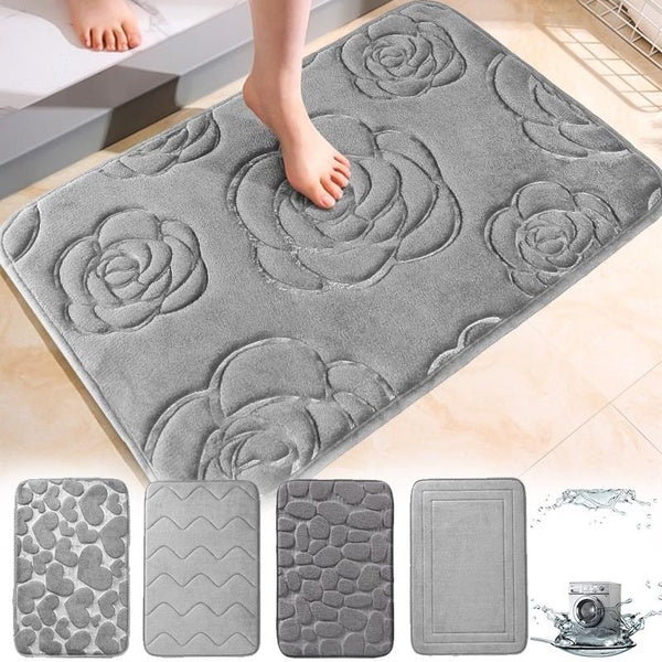 Embossed Bathroom Bath Mat 1PC Coral Fleece Non-slip Carpet In Bathtub Floor Rug Shower Room Doormat Memory Foam Pad 5 Styles