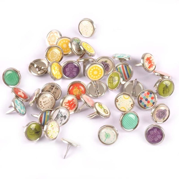 30 Pcs Mix Motif Ronde En Métal Brads Pour BRICOLAGE Décoration À La Main Embellissement Artisanat Scrapbookings Fixation Brad 15 Mm CP2158