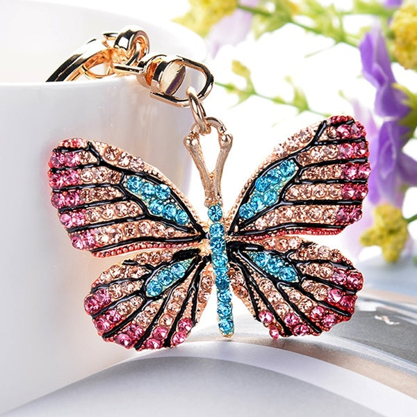 Luxury Rhinestone Butterfly Keychain Women Glittering Car Bag Pendant Accessories Fashion Key Ring
