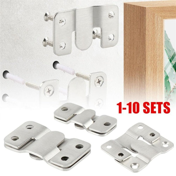 Stainless Steel Interlock Hanging Buckle Flush Mount Bracket Furniture Connector Wall Picture Frame Hanger Display Hooks 1-2-4-6-8-10 set