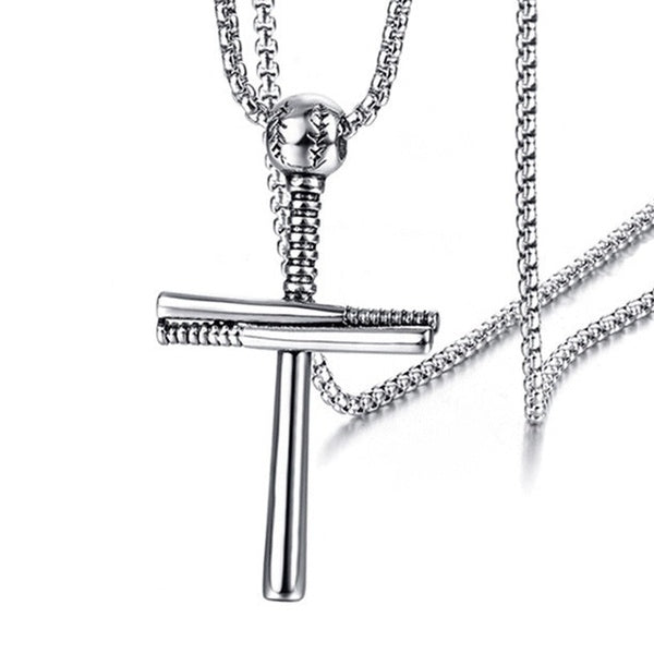 Fashion Baseball Design Cross Pendant Necklaces Charms Baseball Bat Christ Cruz Necklace For Men Women Cool Neck Jewelry Collier