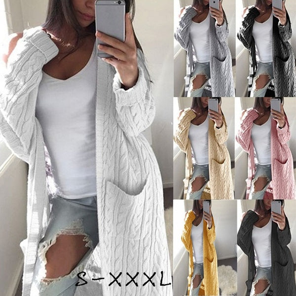 Autumn and Winter Sweaters Casual Pocket Knitted Long Sleeve Sweater Cardigan Coats Twist Cardigan