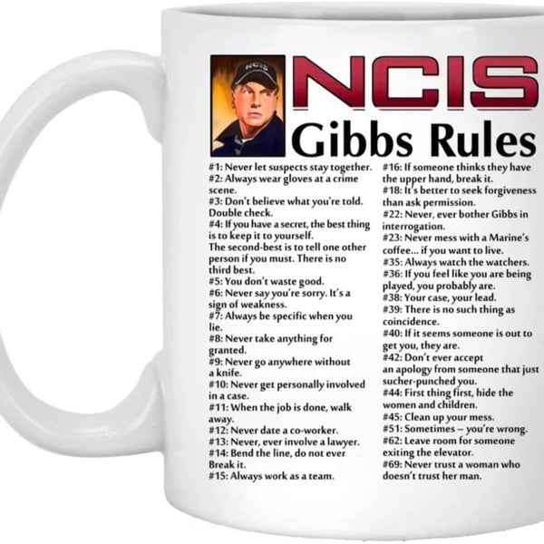 NCIS Gibbs Rules Mug White 11oz Ceramic Coffee Cup Gift