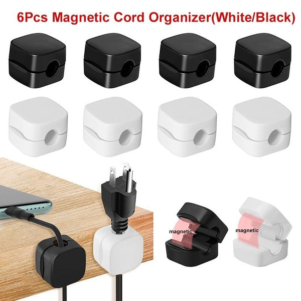 6Pcs Magnetic Cord Organizer,Adhesive Charger Cable Clips,Wire Holder Keeper Organizer,Charging USB Cable Management for Desk Wall Home Office