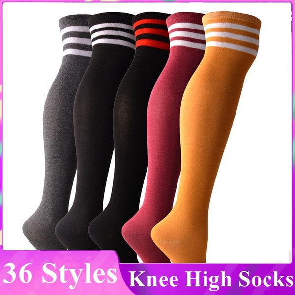 Woman Thigh High Socks Knee Length Calf Socks Knee High Socks Striped Stockings Boot Long Socks