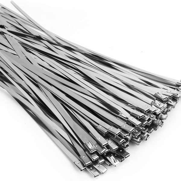 100pcs Stainless Steel Zip Ties Exhaust Wrap 11.8" Metal Locking Wrap Ties Straps Header Wrap Exhaust Wrapping