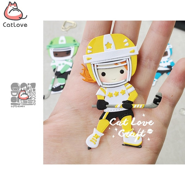 Catlove femme joueur de hockey sur glace matrices de découpe en métal Scrapbooking moule pochoir découpes carte artisanat gaufrage nouvelles matrices