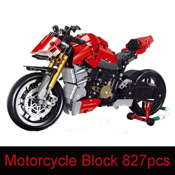 New Red Motorcycle Model Building Block Brick Educational Assembly Toy Children Gift