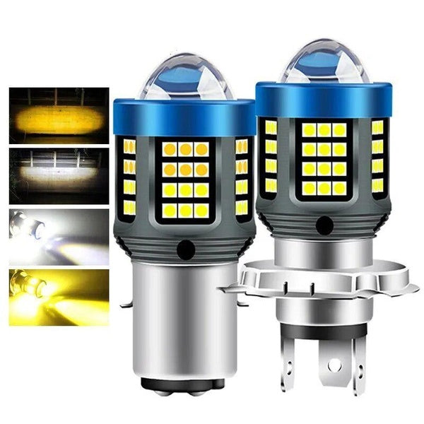 H4 BA20D H6 LED Motorcycle Headlight CSP Dual Color White Yellow Hi Lo Beam Lens Fog Lamp for Motobike Scooter Running Light