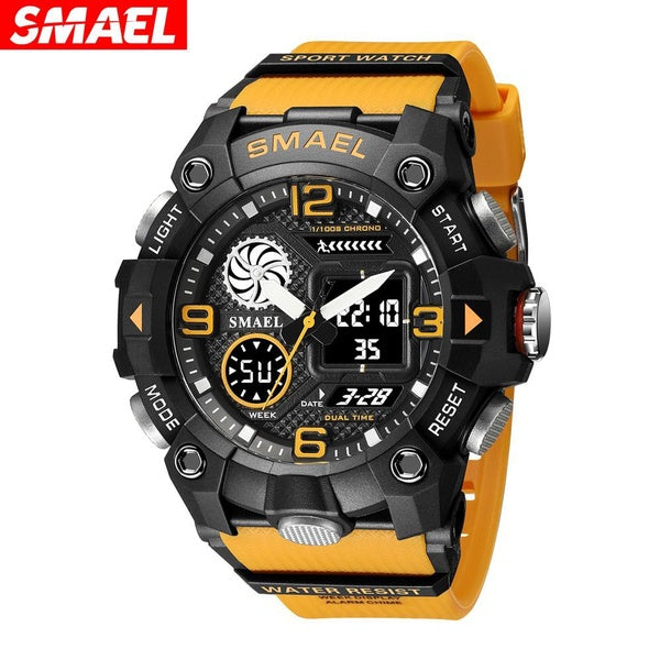 SMAEL Top marque étudiant Sport montre à Quartz pour hommes mode PU bande double affichage montre-bracelet mâle étanche LED horloge numérique