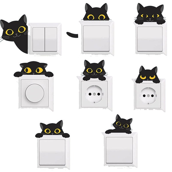 8Pcs Fashion Black Cats Switch Stickers Art for Family Light Switch Decals Window Clings Decals Cartoon Wall Sticker Decor Bedroom Car Office Home De