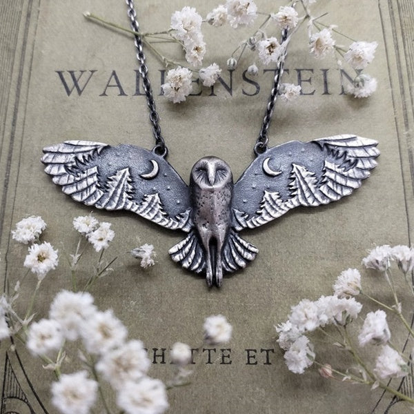 Forest Whisper 925 Sterling Silver Retro Exquisite Fashion Owl Moon Forest Necklace Woman Charm Party Jewelry Accessories Gift Matron Inn