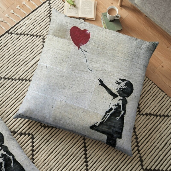 Banksy's Girl with a Red Balloon Throw Pillow Cover