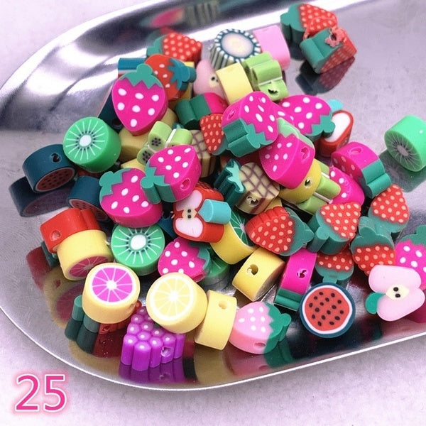 60pcs 10mm Fruit Beads Polymer Clay Beads Polymer Clay Spacer Loose Beads for Jewelry Making DIY Bracelet Accessories