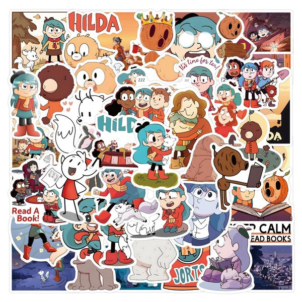 Hilda Stickers, 110PCs, Aesthetic Vinyl Waterproof Decals, Cartoon TV Stickers for Hydro Flask, Laptop, Water Bottle, Stickers for Kids, Toddlers, Te