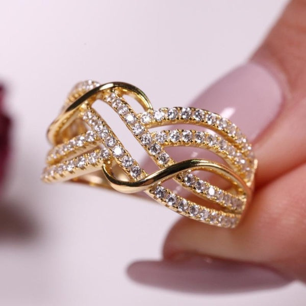 Multilayer Intertwined Hollow Golden Moissanite Women Rings for Bridal Romantic Wedding Ring Jewelry Gift