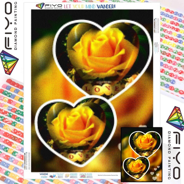 FIYO Yellow Roses Diamond Painting Kits For Adults DIY 5D Diamond Mosaic Diamond Painting Home and Kitchen Fashion Canvas Pictures Wall Decoration Gi