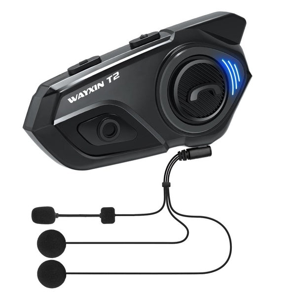 Casque de moto WAYXIN T2 pour 2 pilotes jusqu'à 300 m Intercom Casque moto Communicateur Interphone étanche BT 5.1, microphone perche (convient aux d