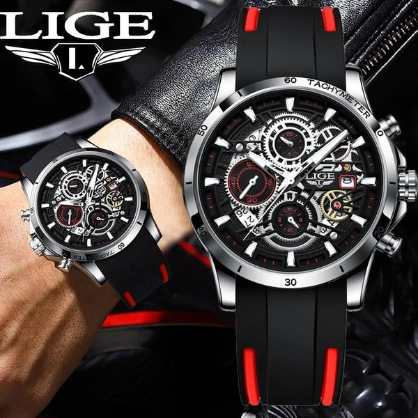 LIGE - montre à Quartz originale pour homme, étanche, lumineuse, en Silicone souple, Date, Business