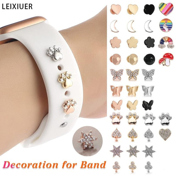 LEIXIUER Métal Diamant Charms Décoration pour Apple Watch Band Ultra Series 8 7 SE 6 5 4 3 2 1-Samsung Galaxy Watch 5 4-Classic Fit Acier Inoxydable