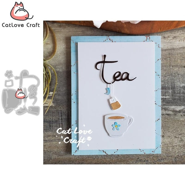 Catlove tasse à thé mot matrices de découpe en métal, moule de Scrapbooking, pochoir, découpe de cartes, fabrication de cartes, bricolage, gaufrage a